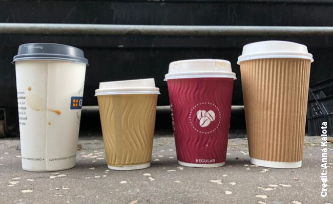 4 different types of single use coffee cups.