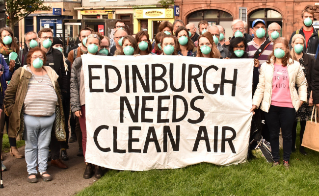 Protestors in Edinburgh demanding action for clean air